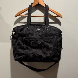Coach Signature Black Nylon Diaper Bag Dufflebag Large Zips Multiple Pockets